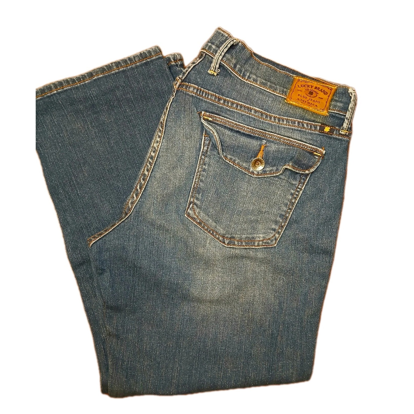 Lucky Brand Sweet N Low Cropped Denim Jeans Women Sz 14 32x26 Blue Stretch #341c